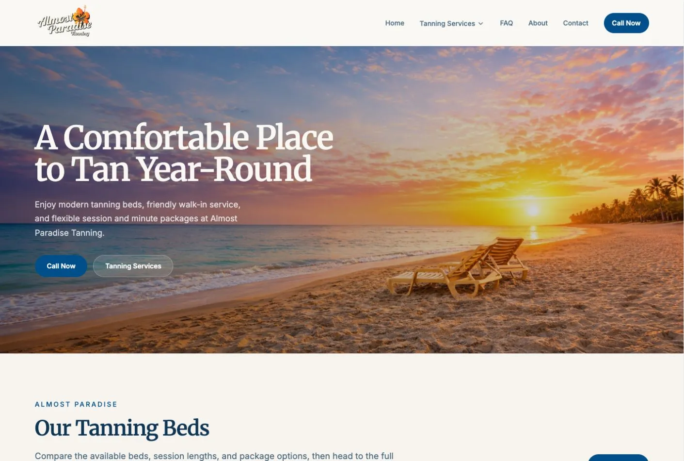 Almost Paradise Tanning website preview