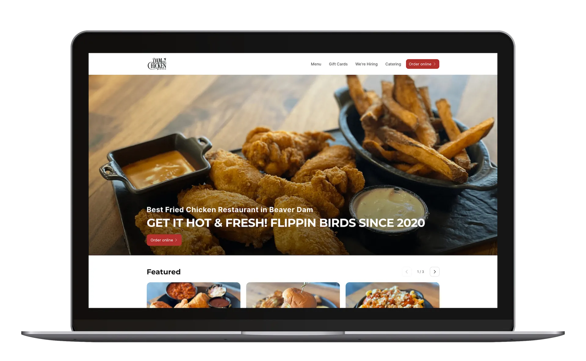 Dam Chicken website desktop view