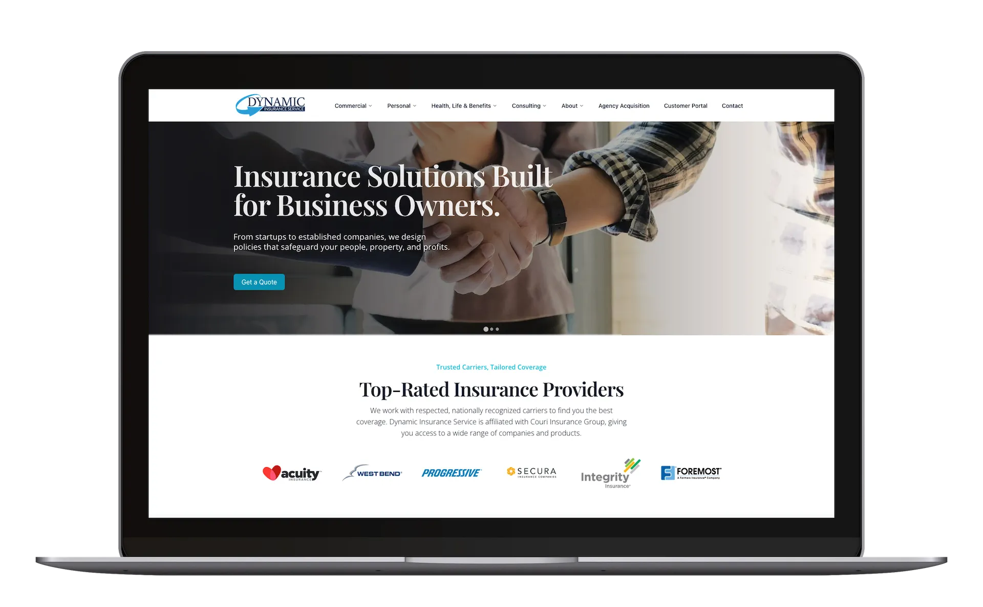 Dynamic Insurance Services website desktop view