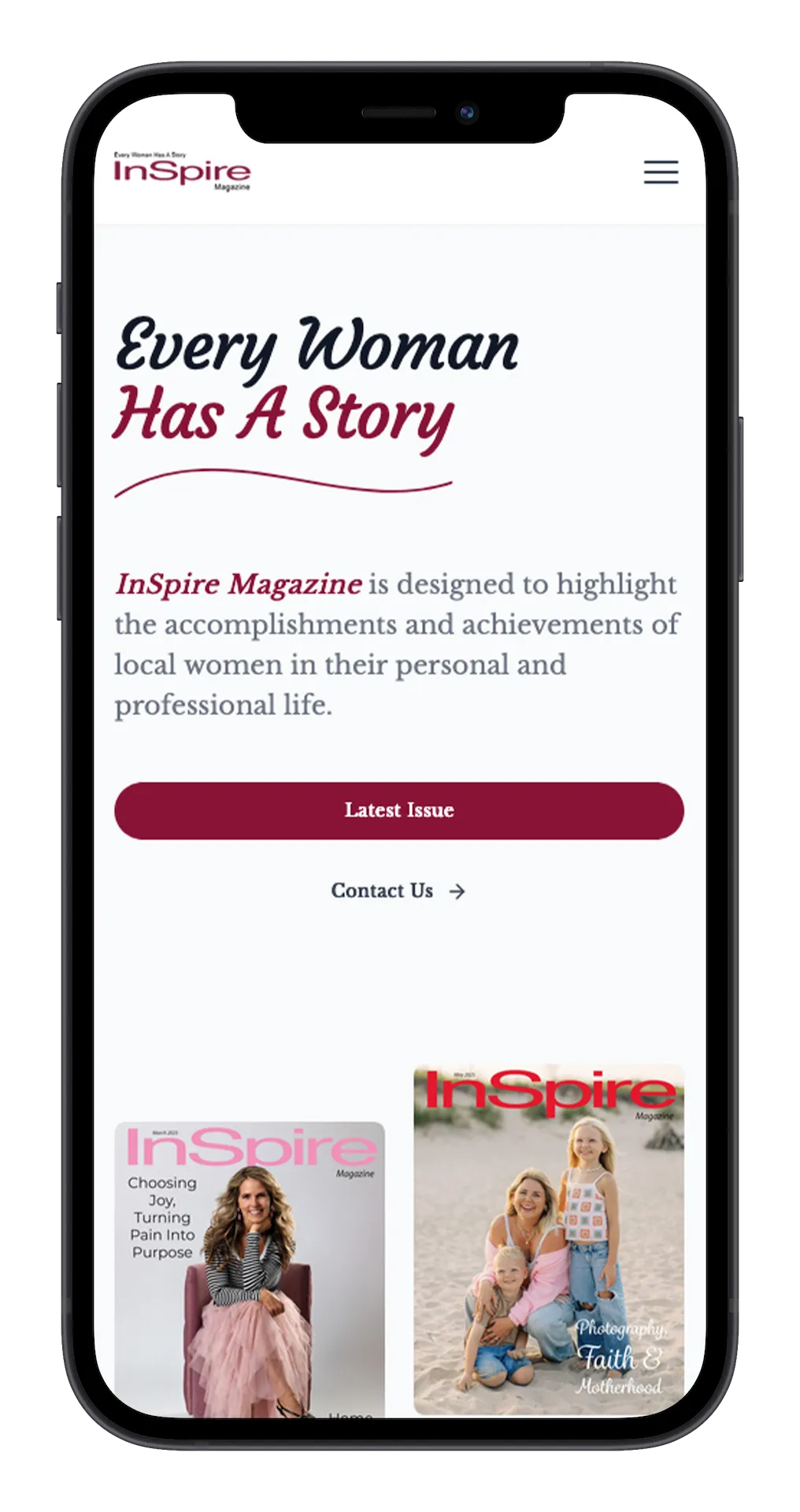 Inspire website mobile view