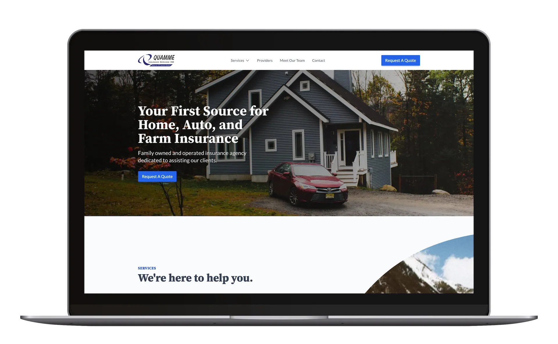 Quamme Insurance website desktop view