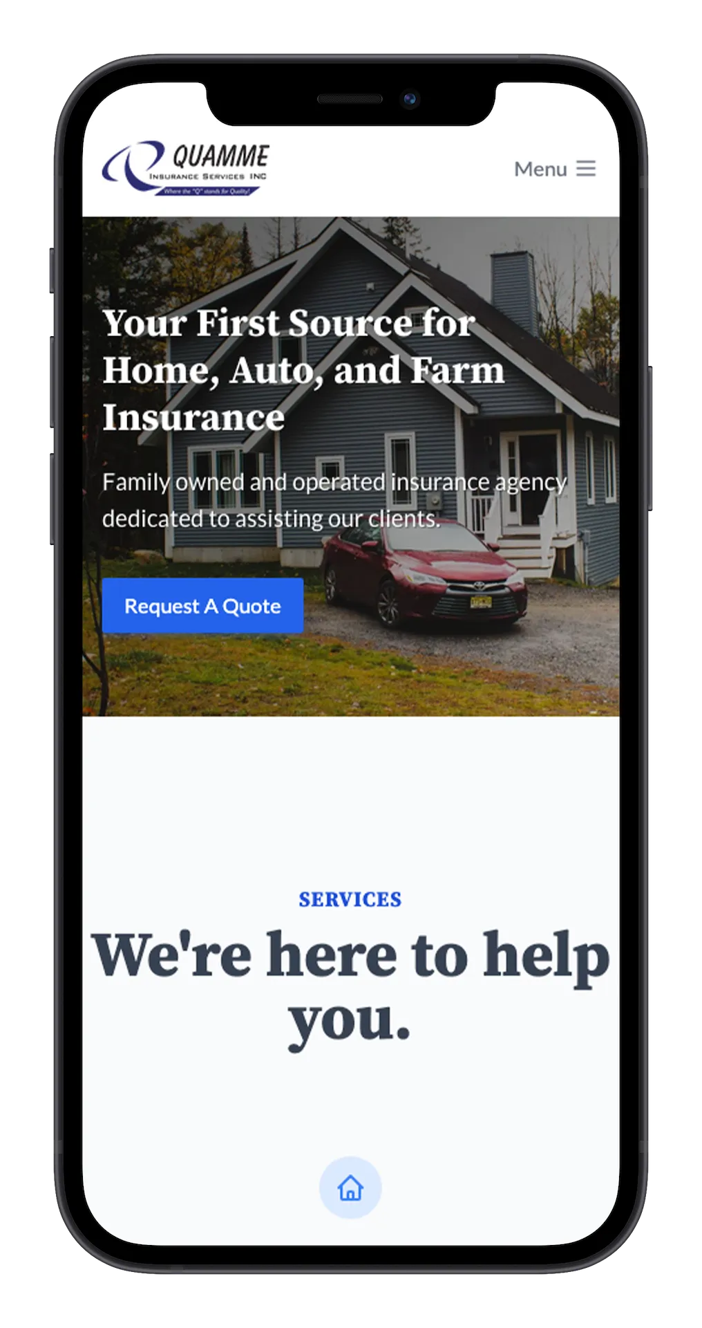 Quamme Insurance website mobile view