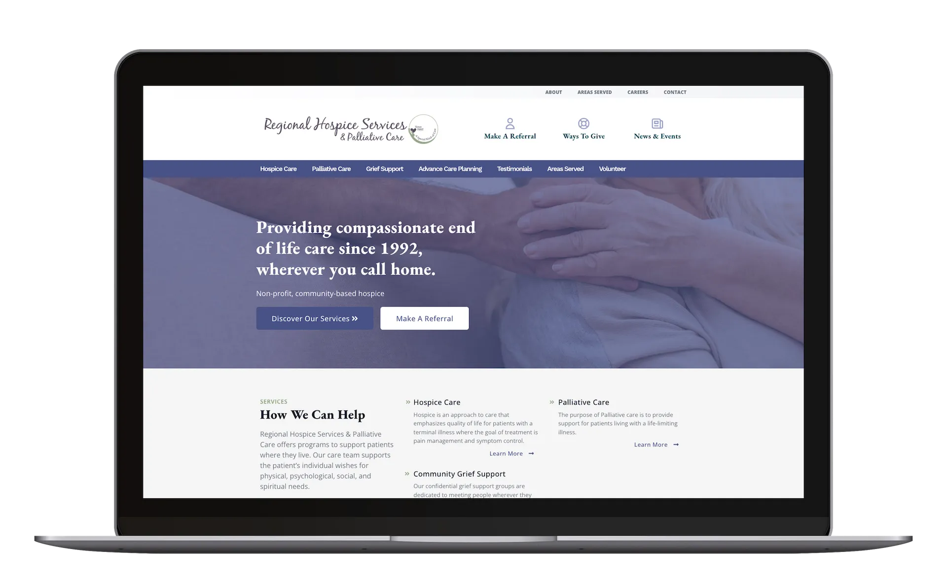 Regional Hospice website desktop view