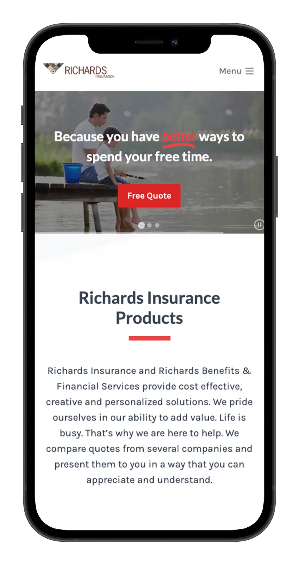 Richards Insurance website mobile view